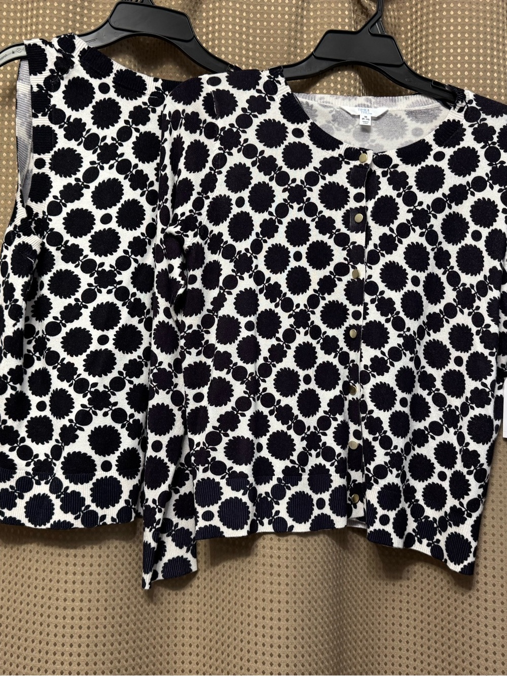 Women’s Black & White Floral Dot Cardigan and Shell Set